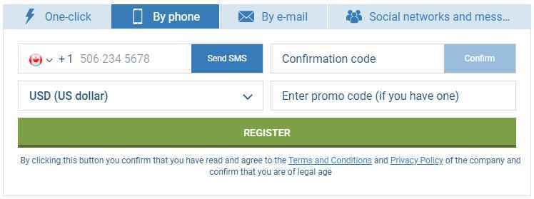 1xbet registrering via telefon
